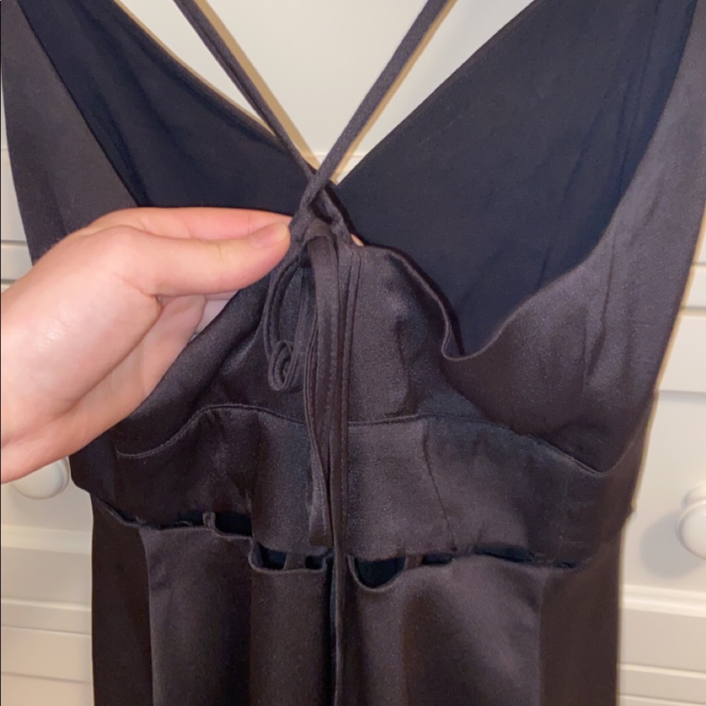 Wild Honey Black Silky Mini Cross-Back Tie Dress View 6